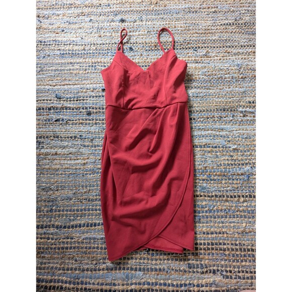Lulus Rust Red Forever Your Girl Bodycon Mini Dress Size M Faux Wrap Stretch - Picture 2 of 8